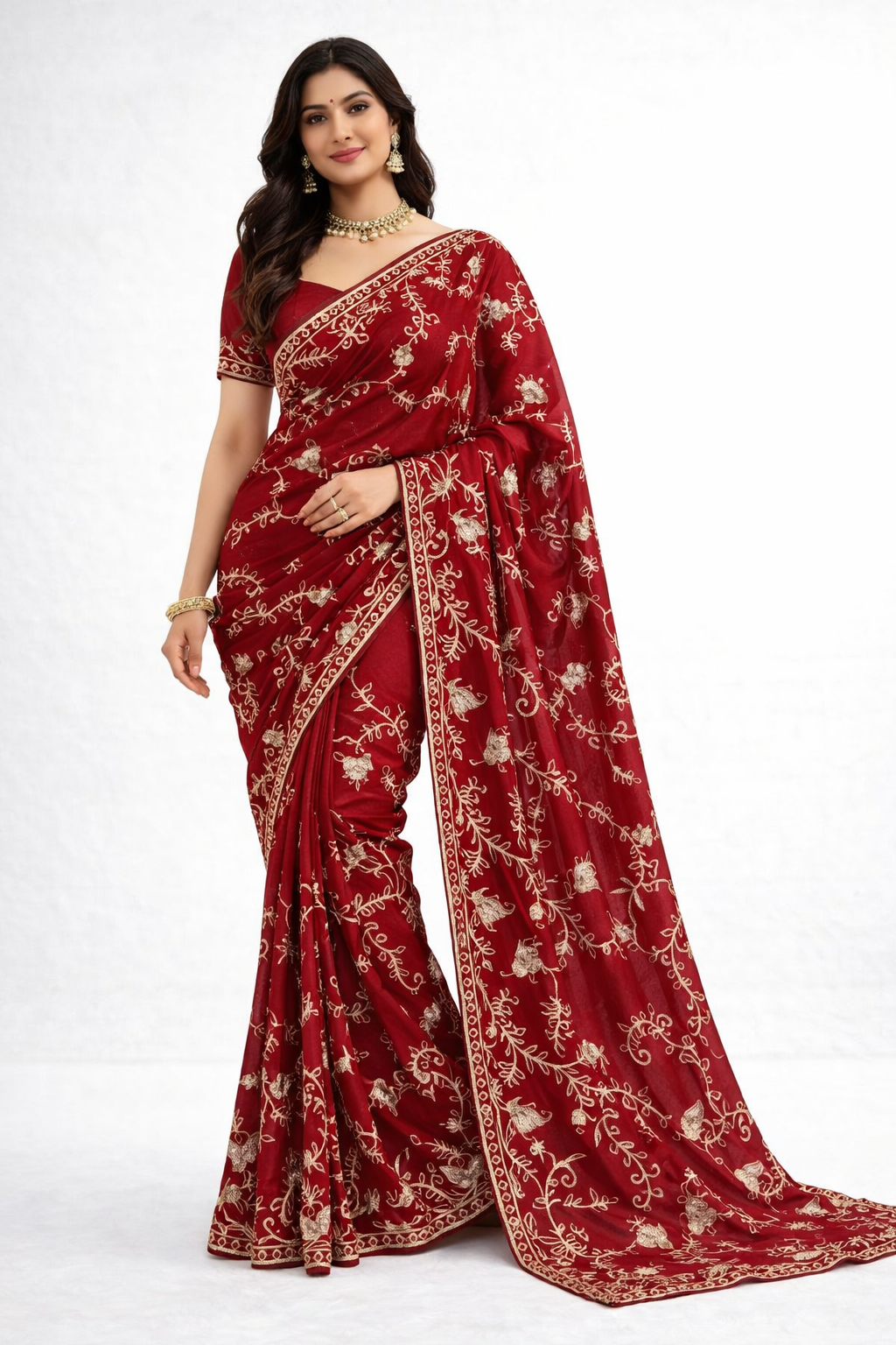 Premium Designer Embroidered Saree with Rich Zari Work – Party & Festive Collection