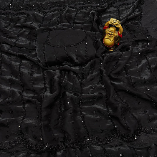 Black Beads Work Space Silk Party Wear Saree