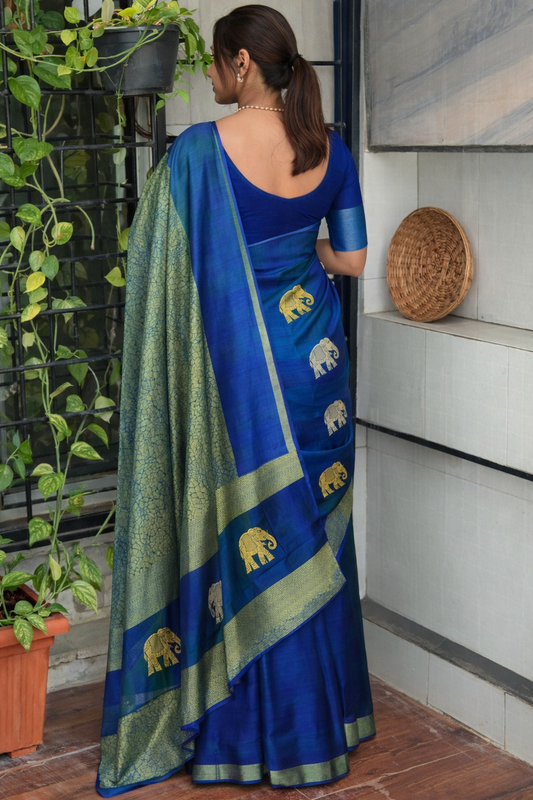 Royal Blue Elephant Saree