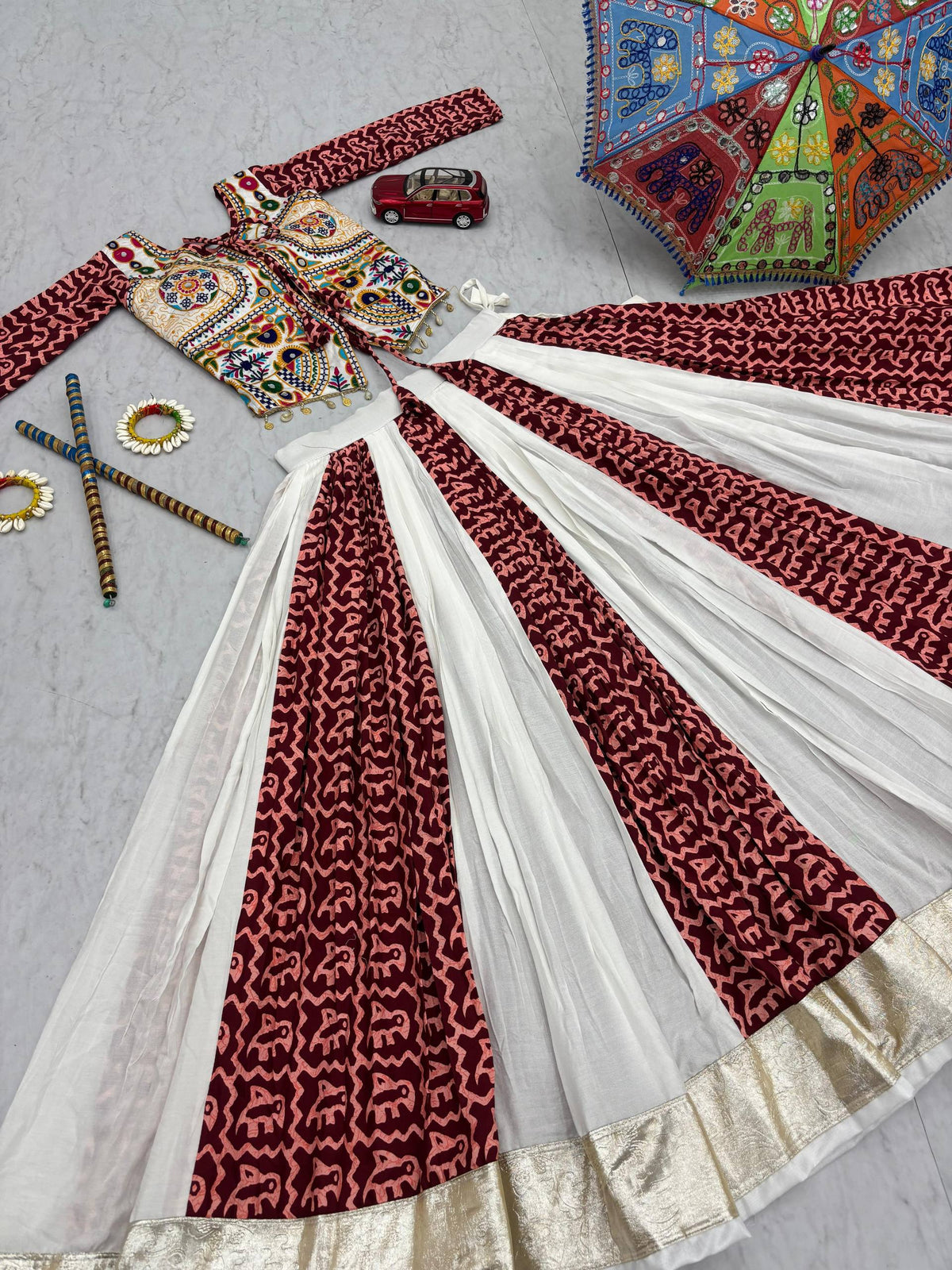 Navratri Special Pure Cotton Lehenga Choli with Gamathi Work | 6 Meter Flair
