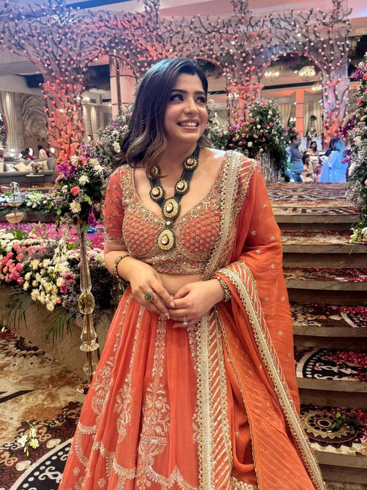 Embroidered Faux Georgette Lehenga Set