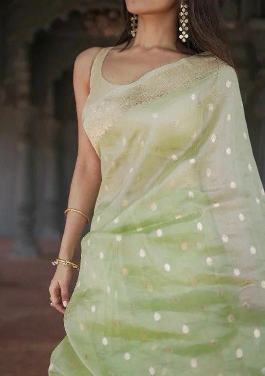 Pista Green Zari Work Saree