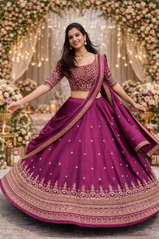 New Festival Chinon Lehenga Choli with Heavy Embroidery & Sequence Work | Wedding & Party Wear Designer Lehenga