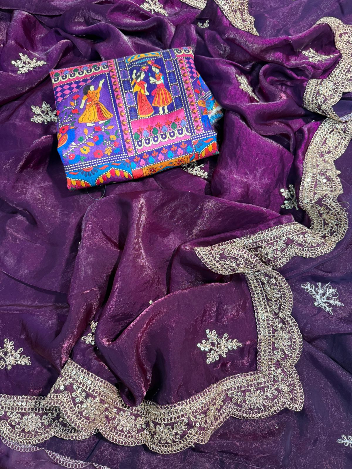 Premium Fendy Satin Saree with Coding Sequence Work