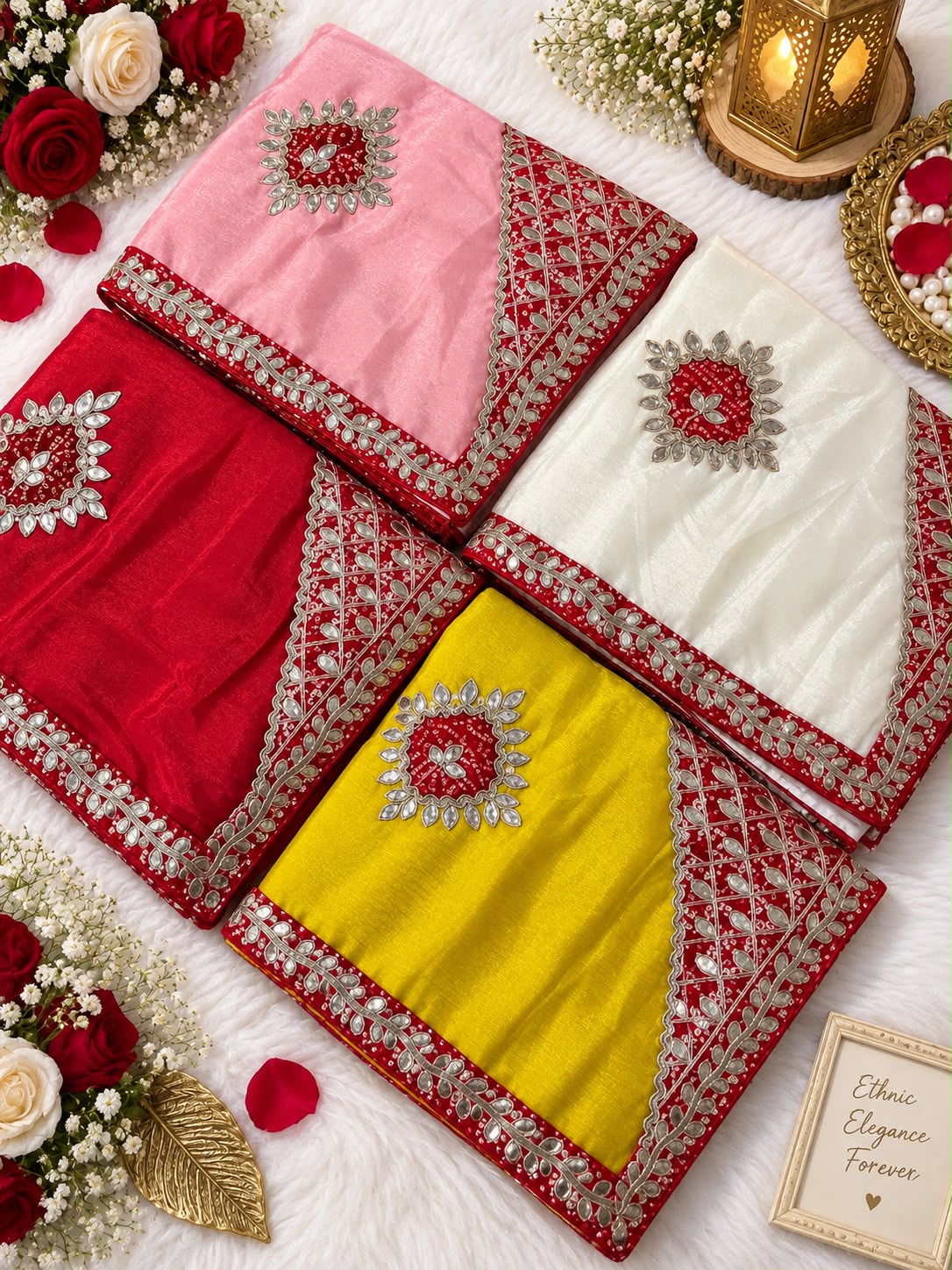 Chinon Saree with Heavy Bandhej Patch Butta & Gotapatti Work