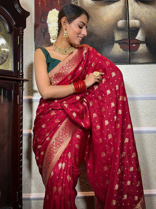 Red Zari Silk Wedding Saree