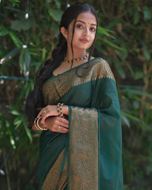 Dark Green Elegant Zari Silk Saree