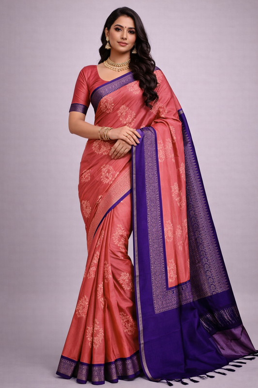 Peach Jacquard Saree