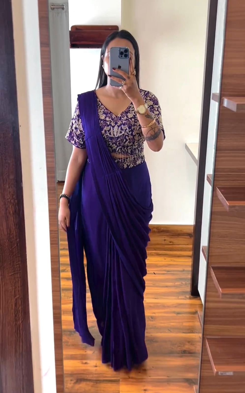 Trending Ready-to-Wear Chinon Saree with Embroidery Blouse