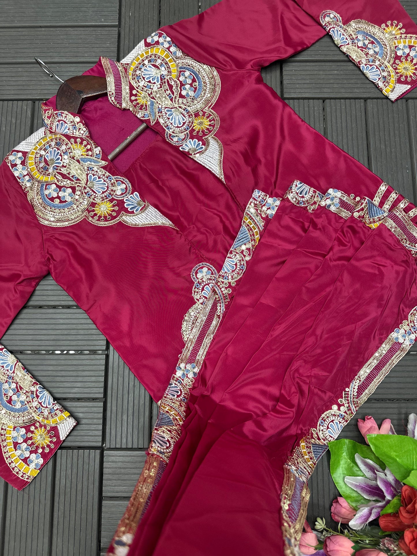 Ready to Wear Crepe Saree with Embroidery Sequence Jacket (Full Stitched)