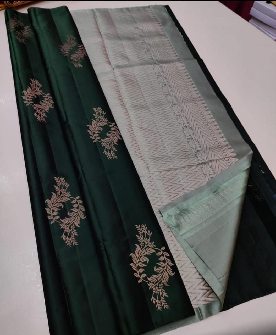 Dark Green Jacquard Saree