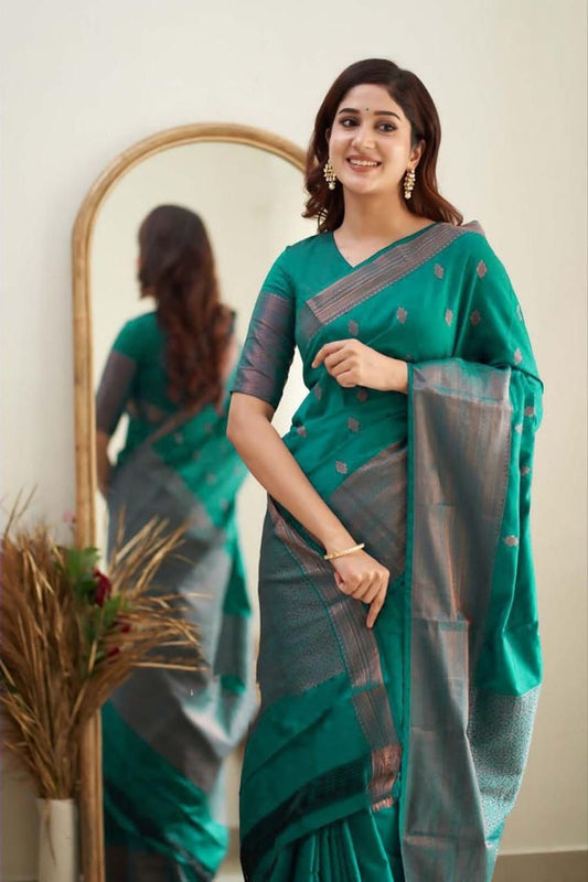 Teal Cotton Silk Saree