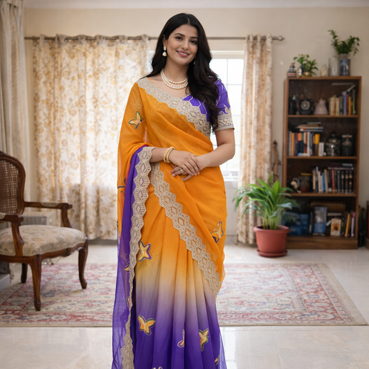 Rubina Soft Fendy Butterfly Work Saree with Gota Patti Lace Border