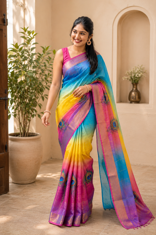 Pure Tussar Silk Saree for Women | Handloom Bhagalpuri Panel Design with Golden Border