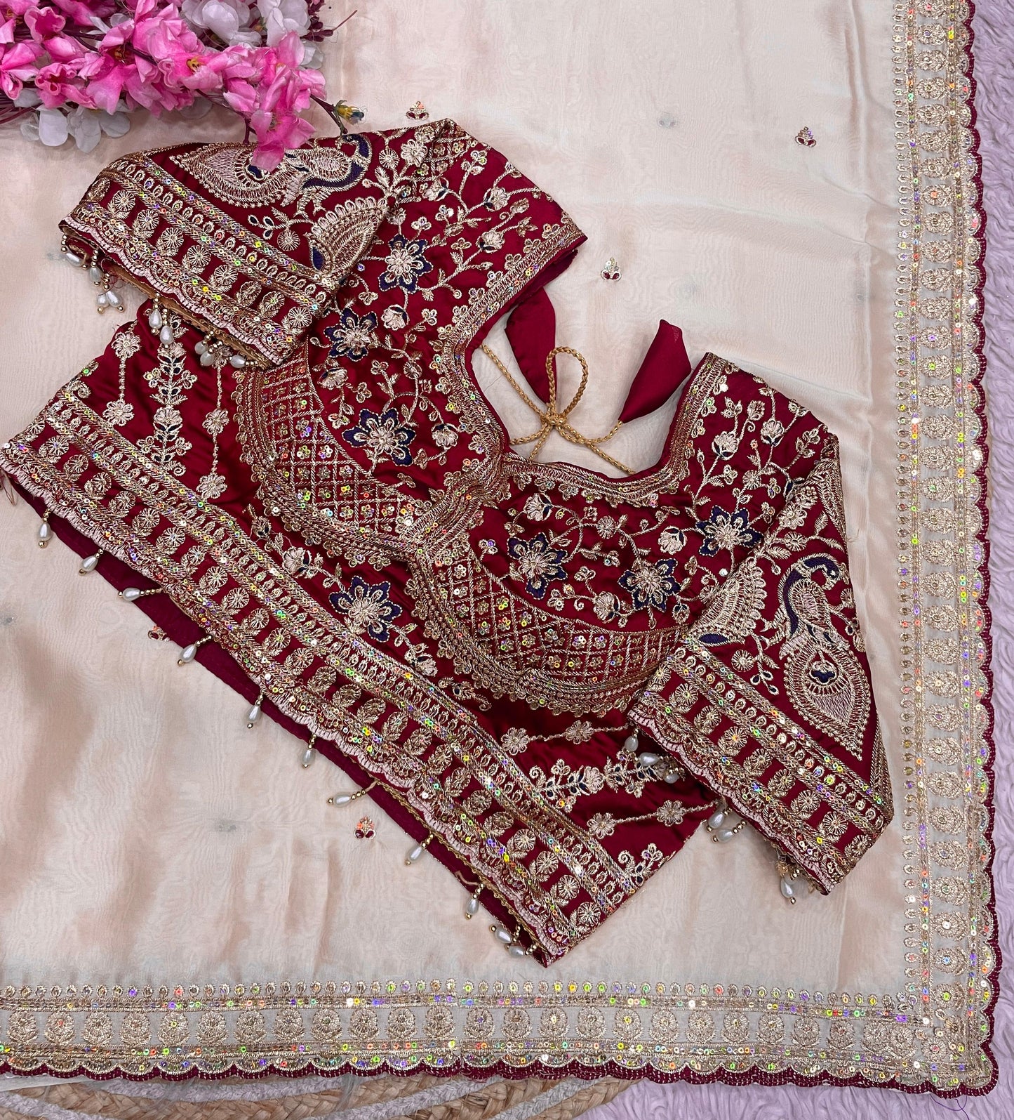 Premium Rangoli Silk Saree with Embroidery Work & Designer Blouse