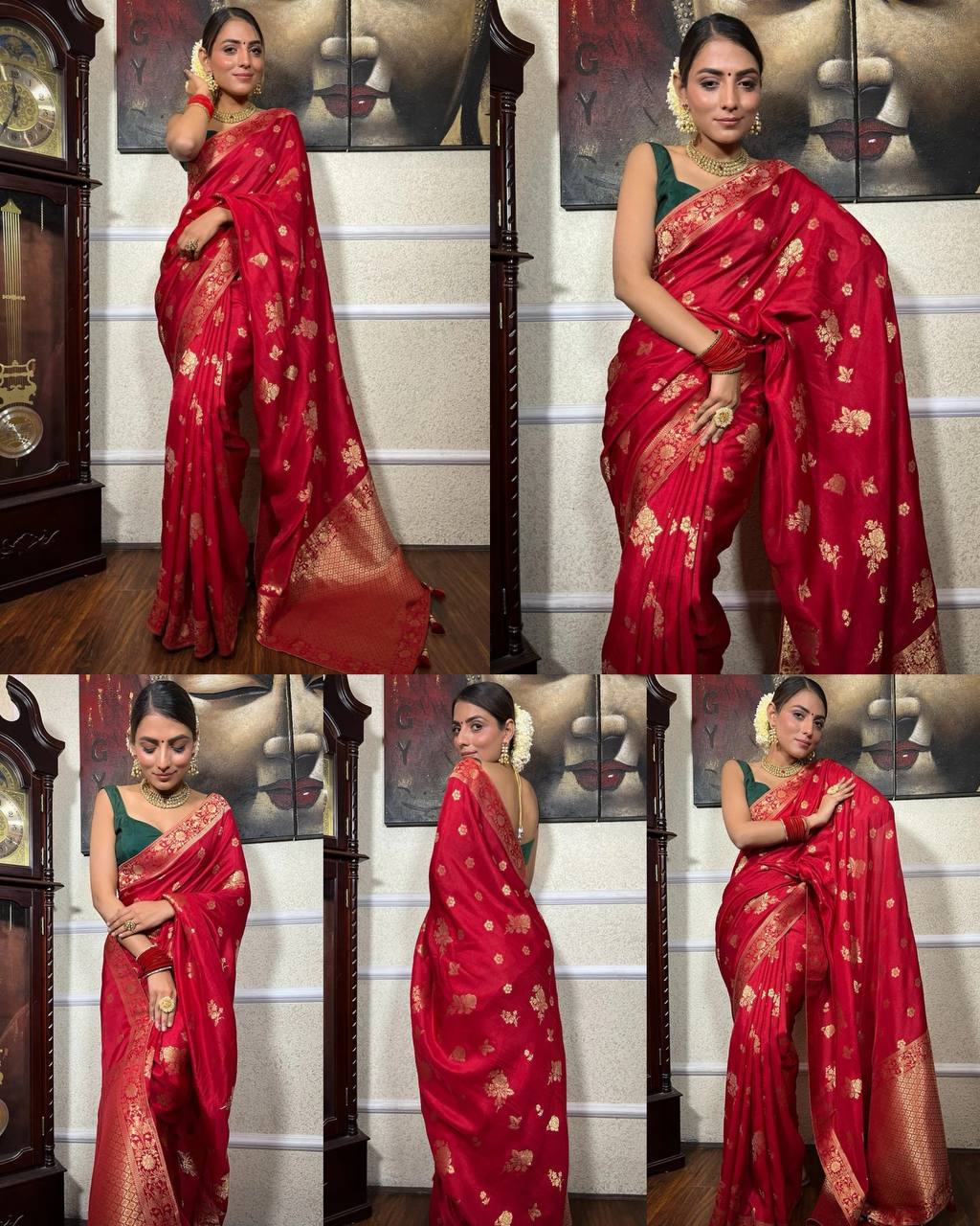 Red Zari Work Festive Saree
