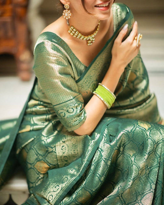 Elegant Green Zari Work Saree