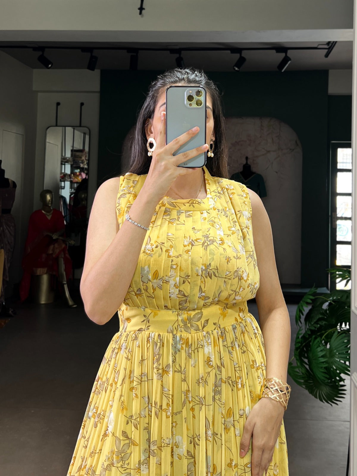 Floral Print Weightless Marble Fabric Long Party Wear Gown Dress