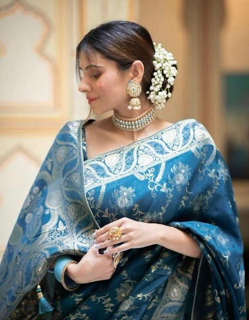 Teal Blue Woven Saree