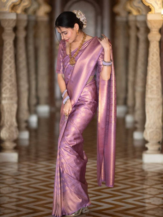 Royal Lavender Zari Work Silk Look Saree