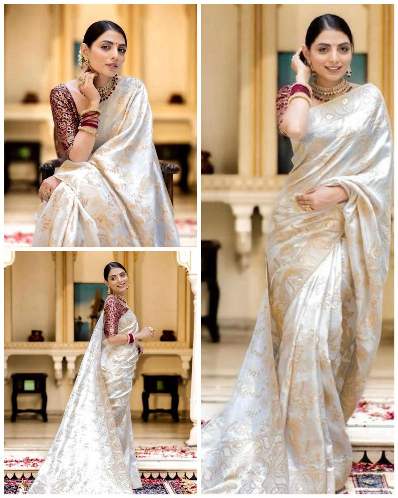 Elegant Cream Floral Saree
