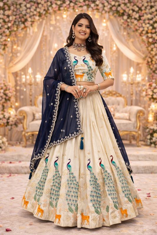 Wedding Special Tissue Silk Peacock Embroidered Lehenga Choli With Dupatta