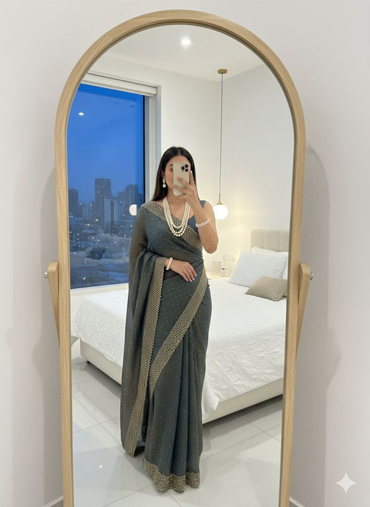 Rihana Two Tone Fendy Satin Saree with Jharkhand Work Border