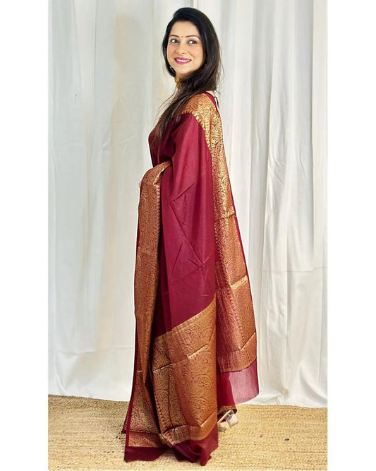 Wine Maroon Elegant Silk Saree