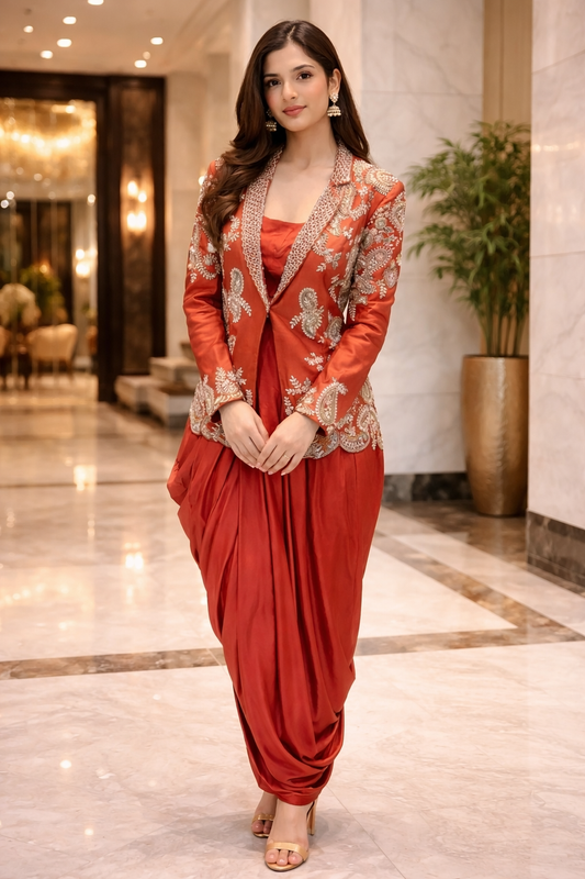 Super Trending Party Wear Koti with Dhoti Lehenga Set