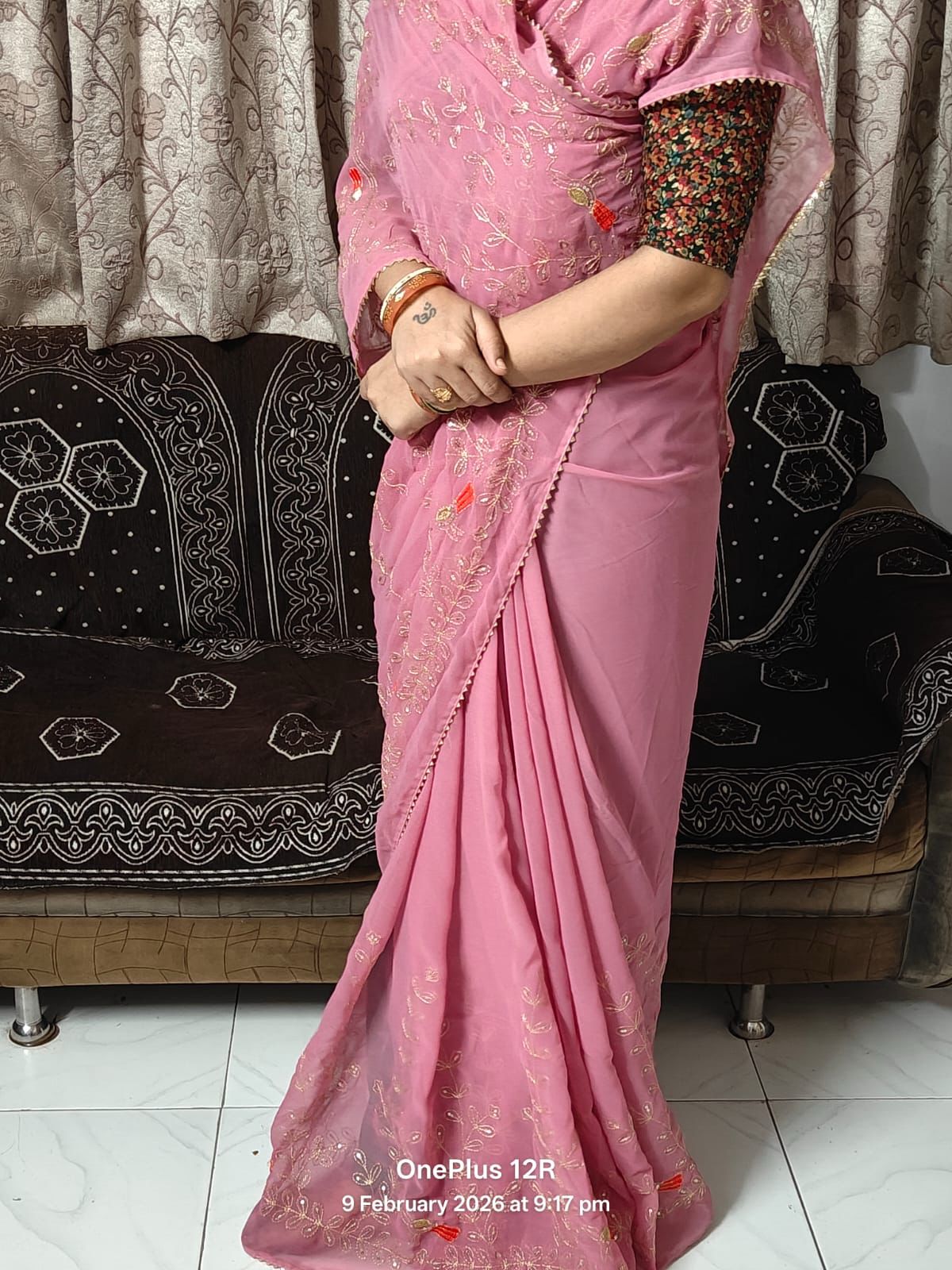 Royal Georgette Darbari Saree with Multi Sequence Work & Lace Border