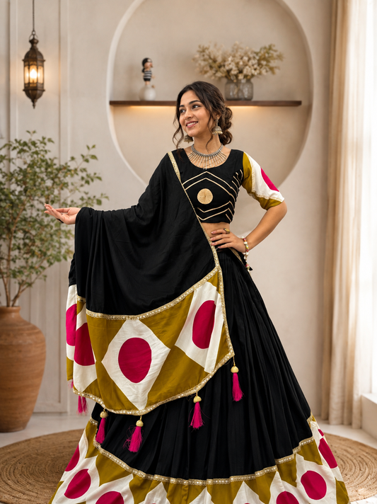Navratri Special Cotton Lehenga Choli with Dupatta | 6 Meter Flare Gota Patti Work