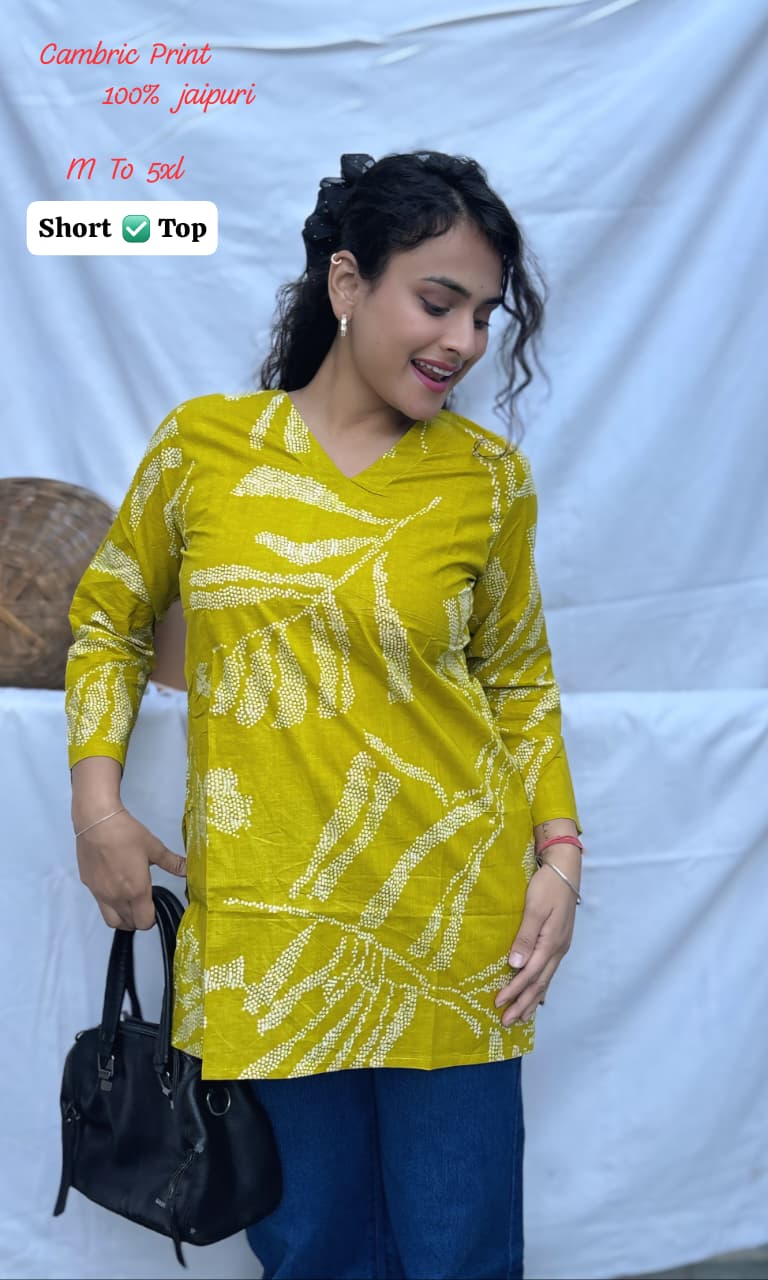 Women Jaipuri Cambric Cotton Printed Short Top | Soft Comfortable Daily Wear Tunic (M-5XL)