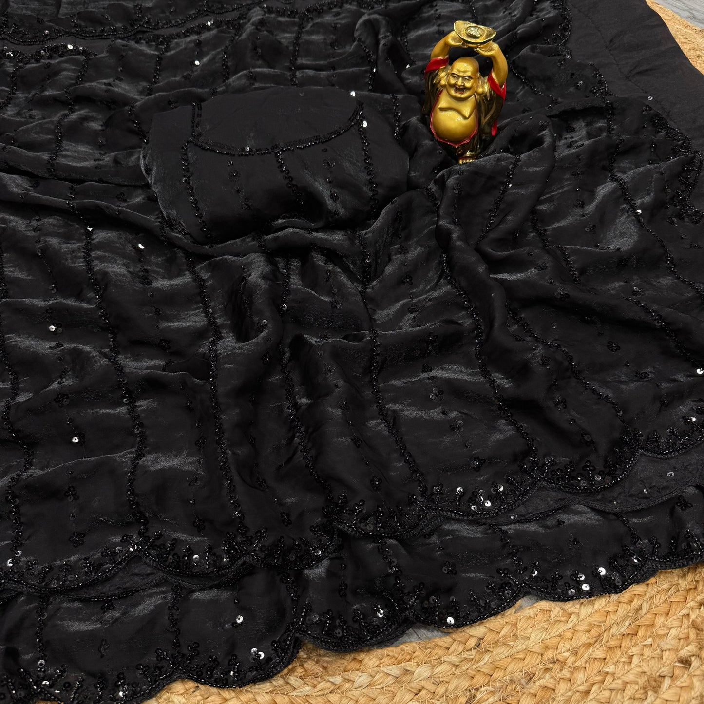 Black Beads Work Space Silk Party Wear Saree