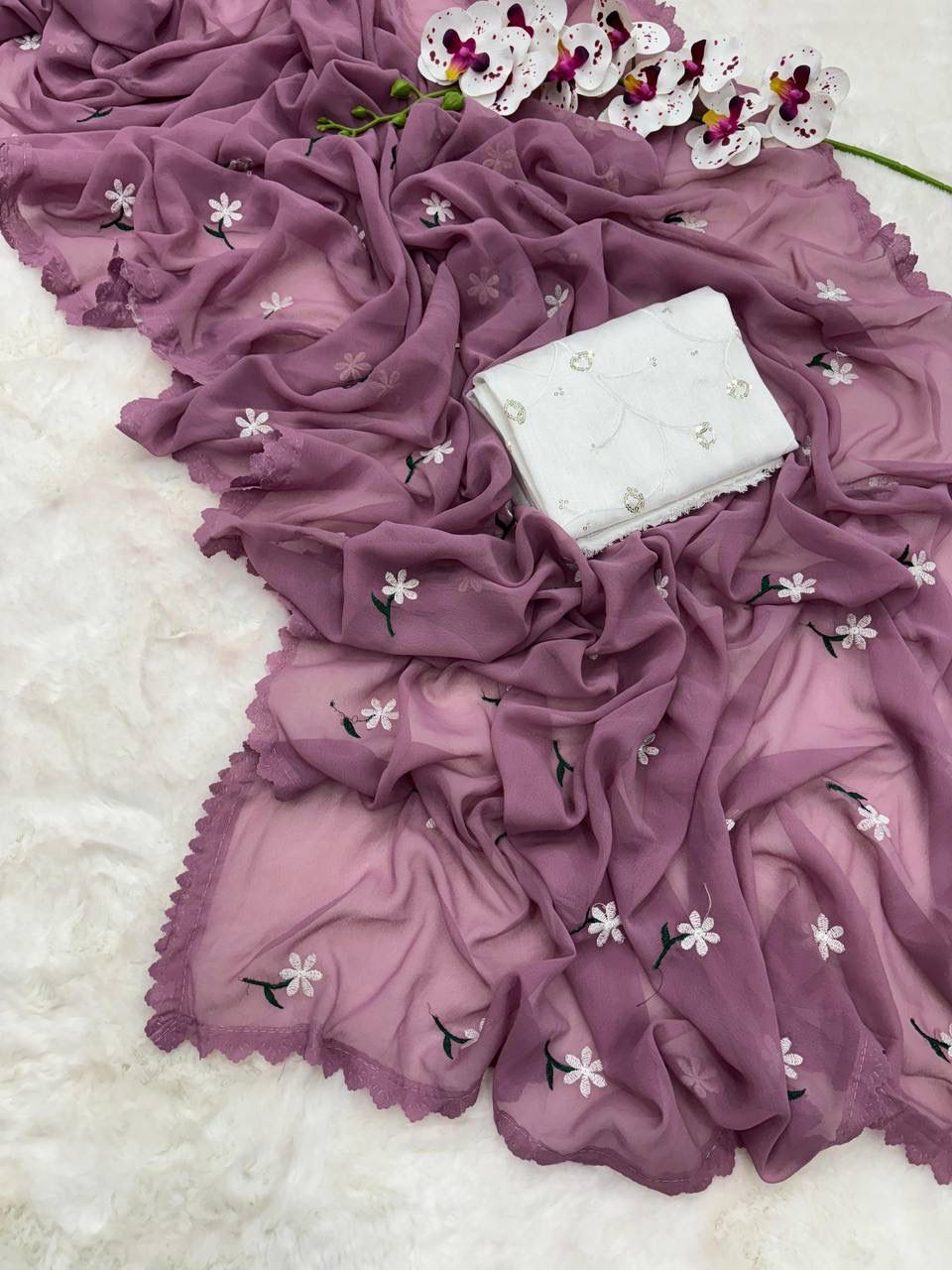 Floral Embroidered Georgette Saree – Lightweight Daily & Party Wear