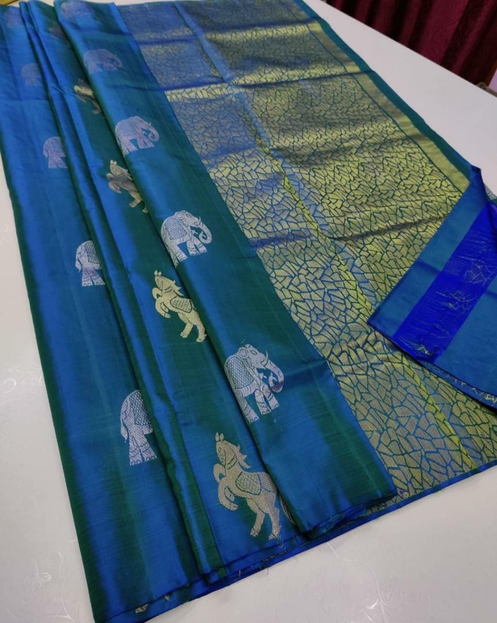 Royal Blue Elephant Saree