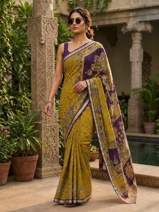Premium Ajrakh Heavy Marsh Mellow Self Saree With Jacquard Border
