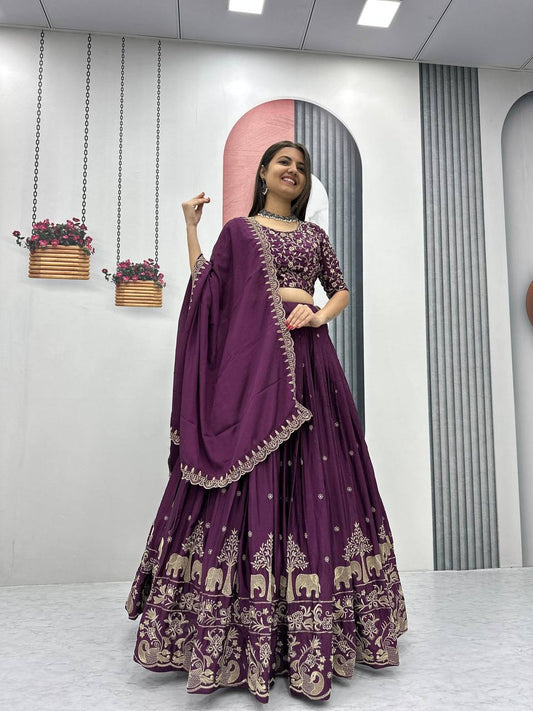 Festival Special Chinon Lehenga Choli with Heavy Embroidery Work (Fully Stitched)