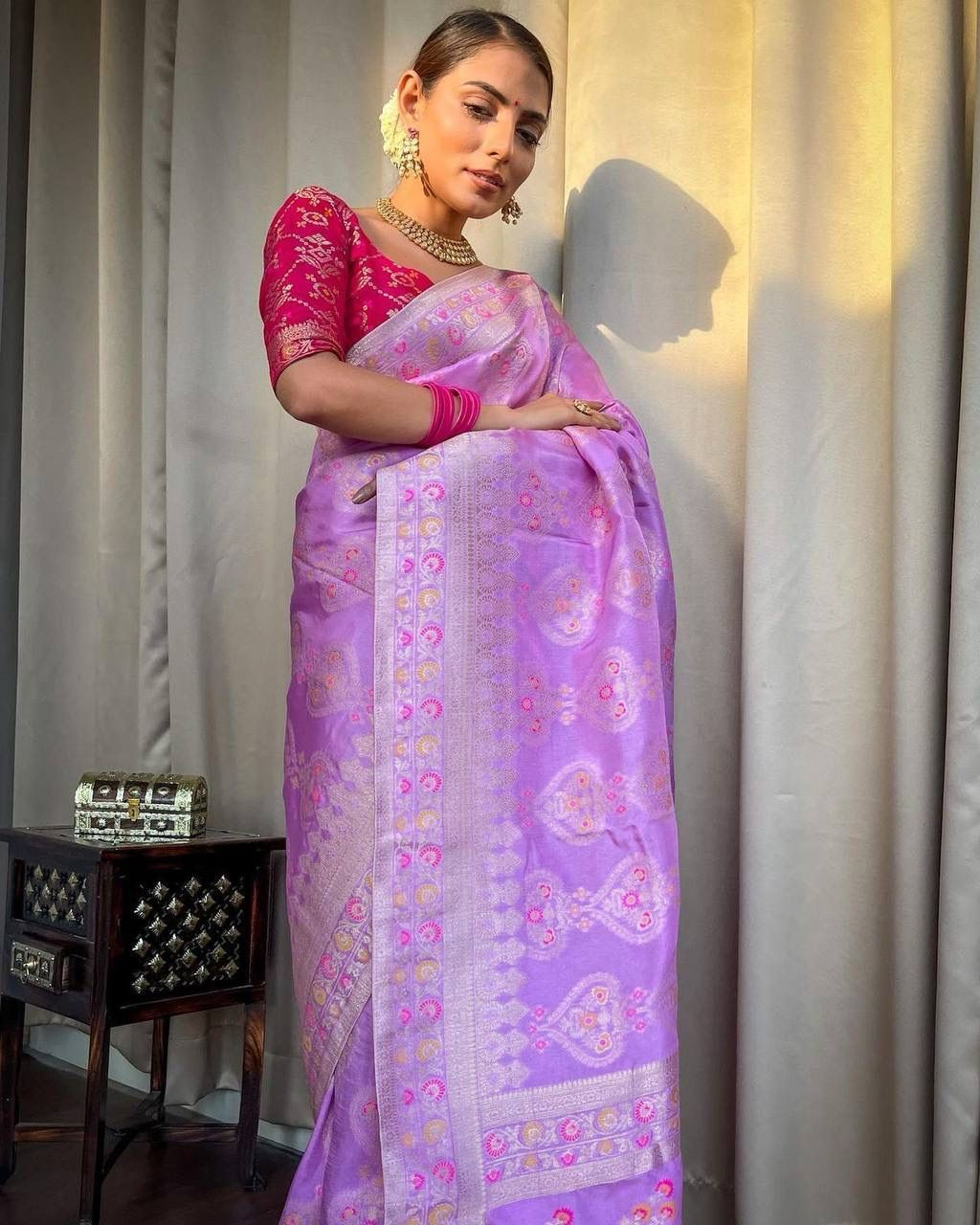 Pink Lavender Woven Saree