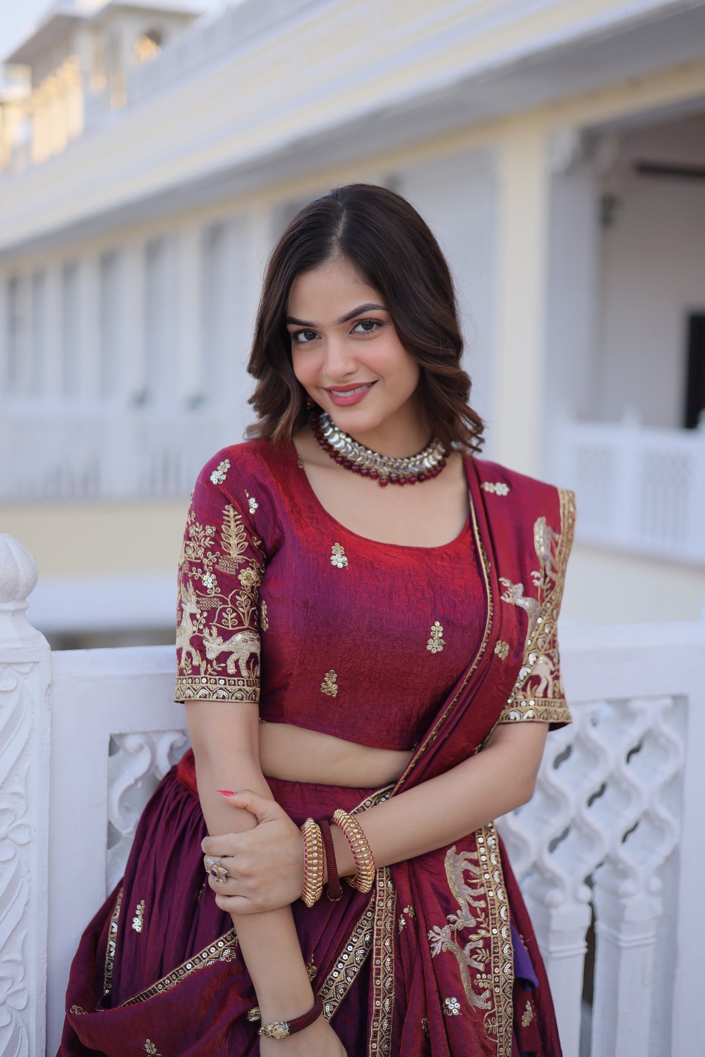 Premium Fendi Silk Lehenga Choli with Heavy Zari & Sequins Embroidery Work