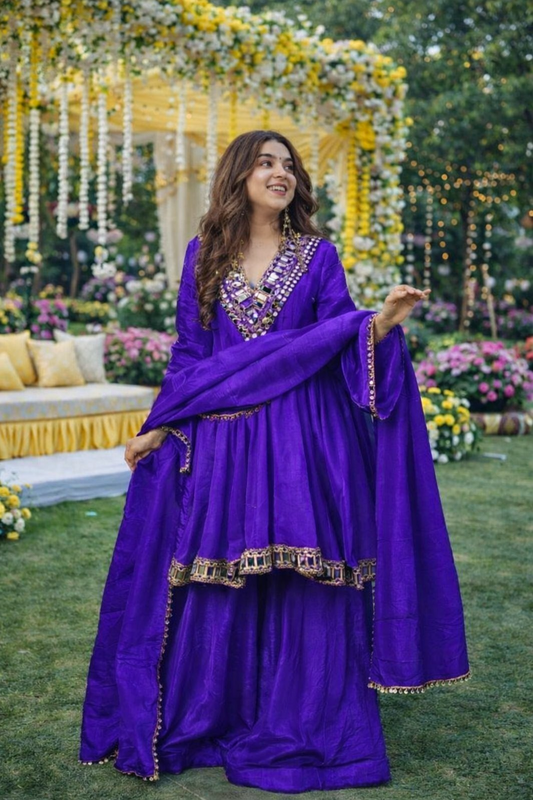 Aliya Cut Kediya Style Real Mirror Work Plazzo Set | Soft Chinon Festive Wear