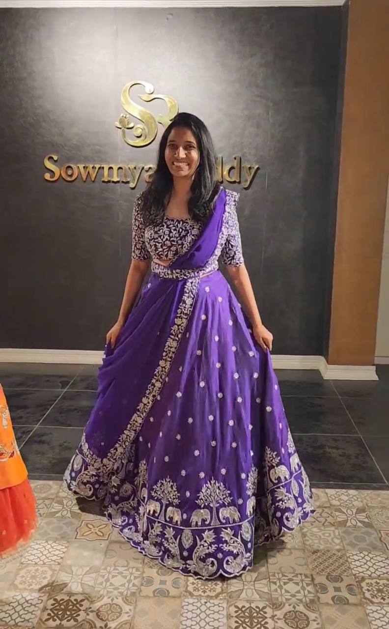 Royal Purple Chinon Embroidered Lehenga Choli With Dupatta – Festival Special