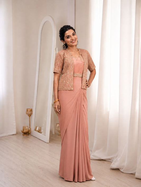 Premium Ready-to-Wear Crepe Silk Saree with Embroidered Jacket & Belt