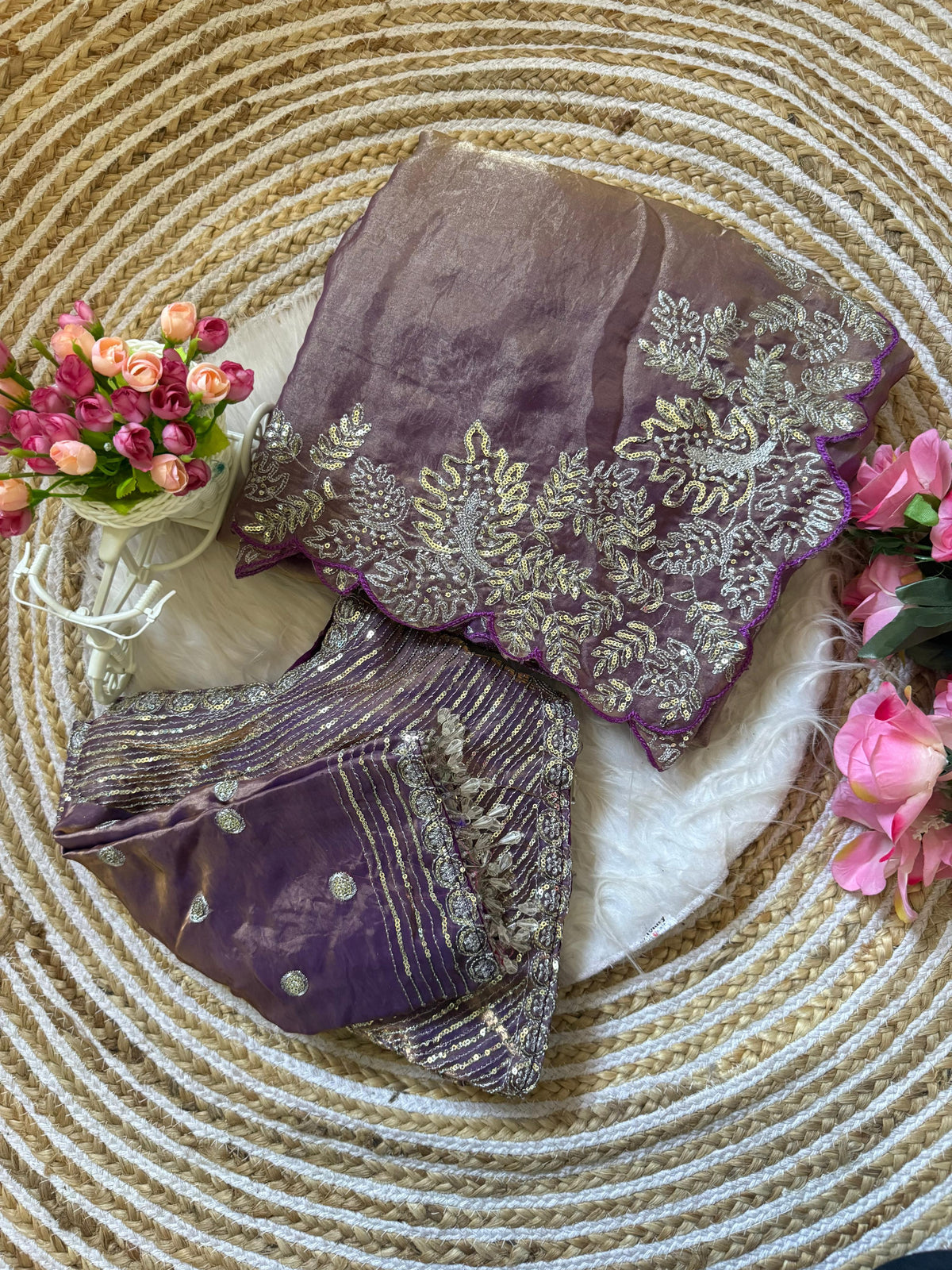 Soft Space Silk Satin Saree With Heavy Embroidery Sequence & Zari Work