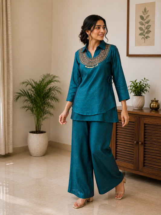 Viral Gold Crush Kurti Koti & Palazzo Set with Sequin Work
