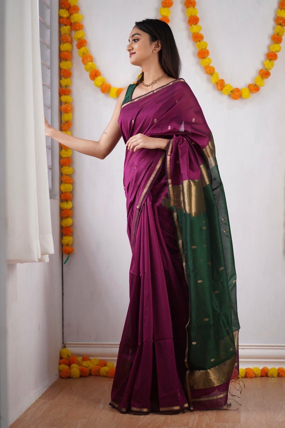 Purple Green Festive Saree