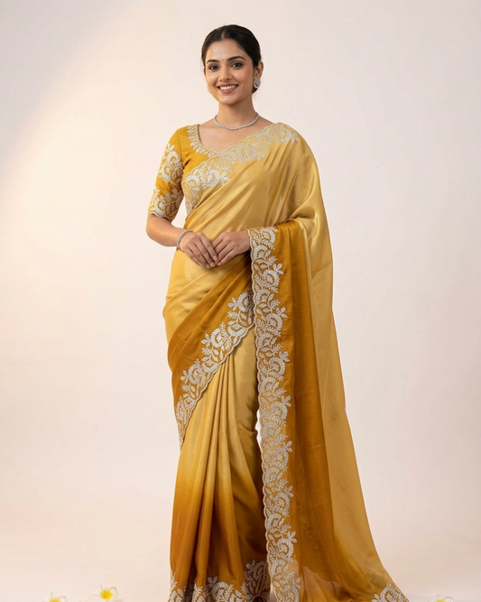 Elegant Ombre Shaded Silk Saree with Heavy Embroidered Border