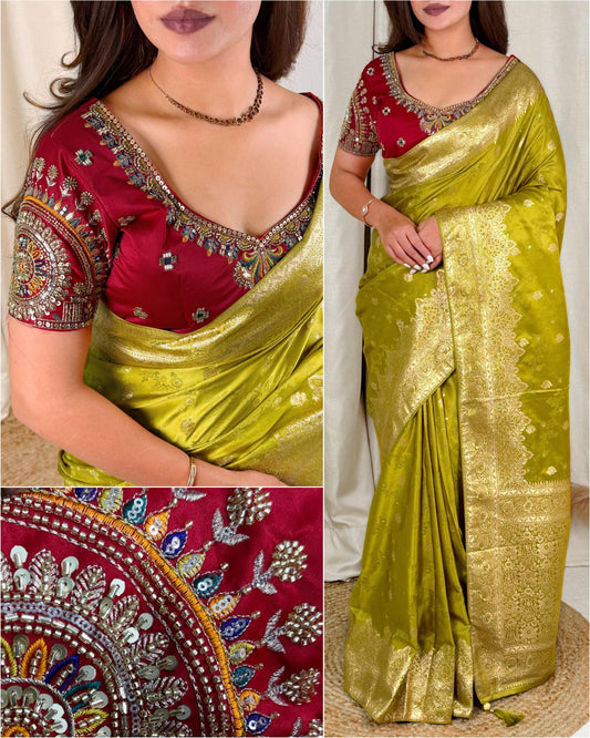 Maharani Banarasi Satin Silk Saree with Handwork Blouse