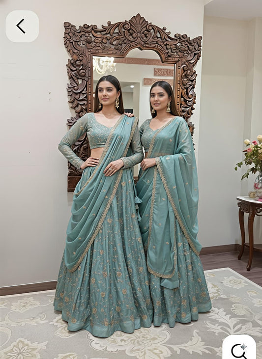 Heavy Fendy Silk Embroidered Lehenga Choli with Dupatta – Wedding & Festive Wear (XL–2XL)