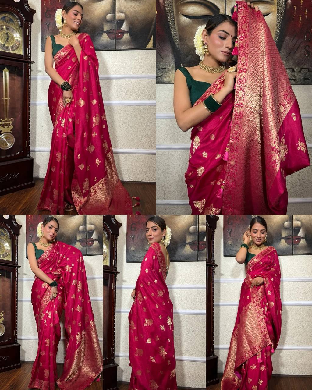 Pink Zari Work Festive Saree