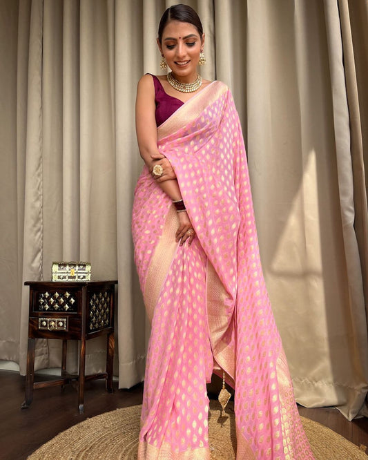 Pink Gold Buti Saree